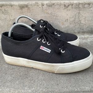 La Superga 2730 Cotu Flatform Black White Canvas Sneakers Womens 9.5 Mens 8